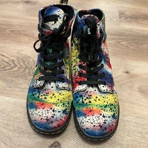 Dr Martens Hackney Paint Splatter Rainbow Marley High Tops Size 8 RARE